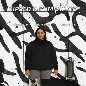 Nouvelle veste en jean déchirée jaune pour le camping et la randonnée, colorée, décontractée, avec rembourrage en polyester, fermeture éclair, écologique, pour femmes 2024 - Product Image 2
