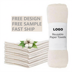 Custom Logo Kitchen Paper Towels Washable Super <b>Absorbent</b> Natural Reusable Paperless Kitchen Dish <b>Cloths</b> Cotton Dish Towels - Product Image 1