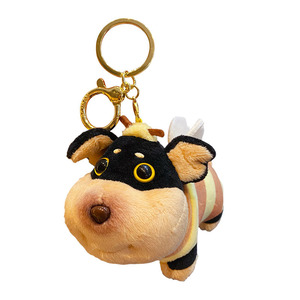 Porte-clés en peluche abeille Baimao, forme 3D, matière douce, pendentif mousqueton pour femme, cadeau - Product Image 5