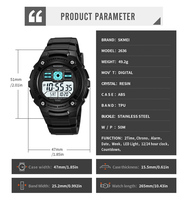 Montre numérique SKMEI 2636 en promotion, étanche 50M, double fuseau horaire, chronographe, alarme, lumière LED, bracelet au design sportif classique, vente en gros