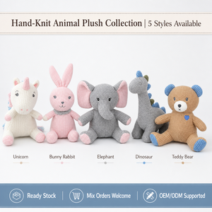Peluche all'ingrosso in cotone PP ecologico, lavorato a maglia, con animali imbrocciati: Coniglio, Elefante, Dinosauro, Unicorno, Orso. Regali personalizzati e adorabili. - Product Image 2