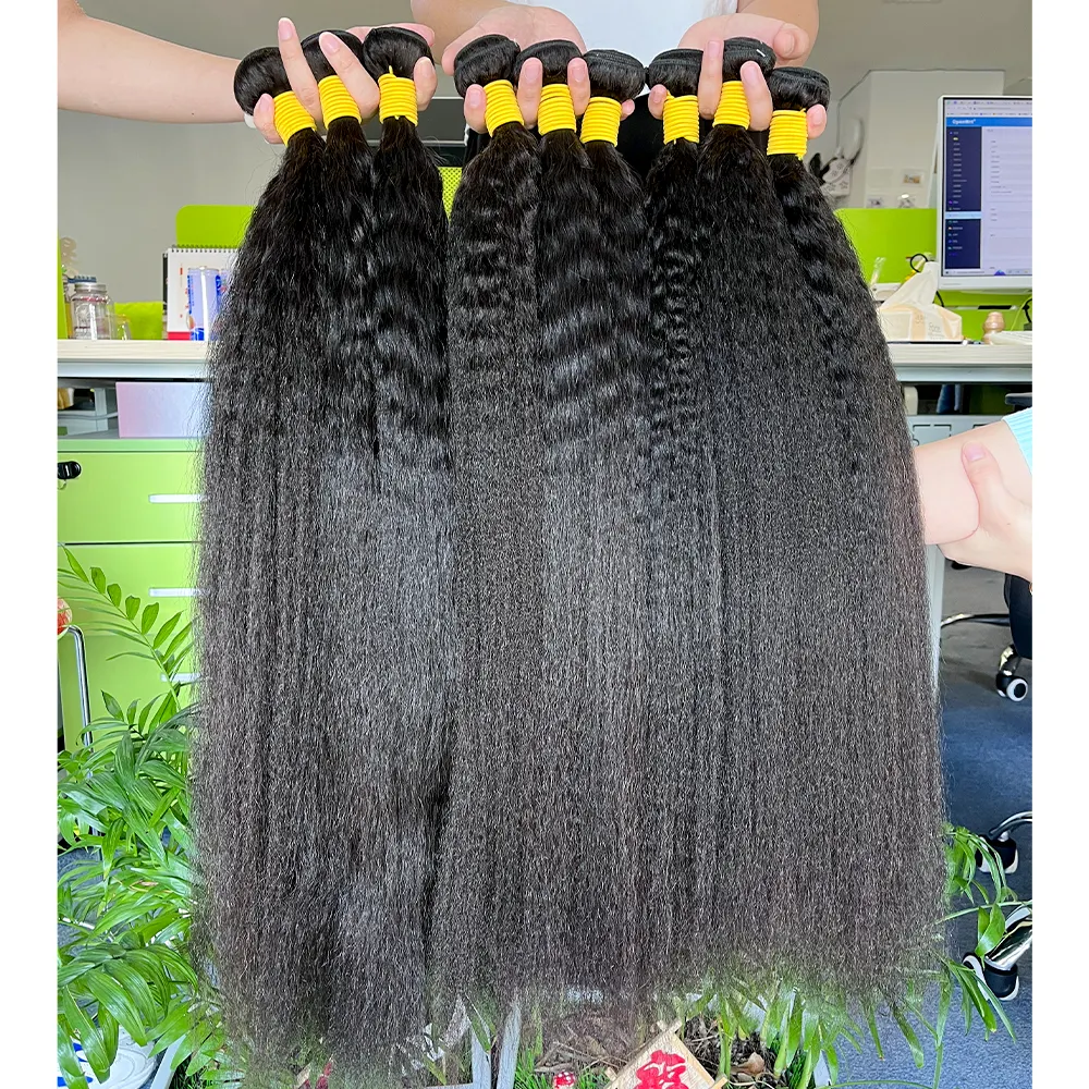 100 unprocess rambut lurus keriting Brasil Virgin mentah 3 ikat rambut manusia Remy berikat-ikat rambut Yaki dengan penutup