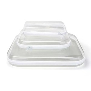 Transparent Waterproof Stackable Rectangular Cosmetic Storage Tray Zipper Closure Large Size for Desktop Jewelry <b>Lipstick</b> - Product Image 3