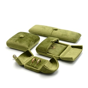 Wholesale Luxury Necklace Bracelet <b>Earring</b> Ring Packaging Jewellery Set <b>Box</b> Custom logo Premium Velvet Green Jewelry <b>Box</b> - Product Image 6