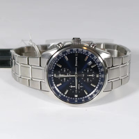 Montre à quartz pour homme avec cadran bleu, cristal saphir, style business, plongeur, triple chronographe, étanche, lumineuse, calendrier, bracelet en acier, décontractée