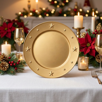 Assiettes de présentation dorées en plastique de 13 pouces Woju Festive, électroplaquées, avec bordure étoilée, pour la décoration de table de Noël