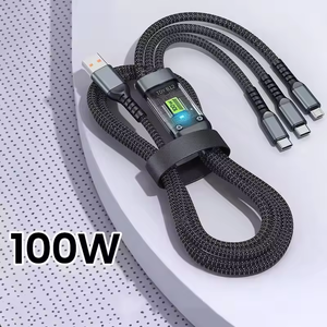 Ligne de données tressée en nylon 3 en 1 câble USB 100W lumineux nocturne pour IP IOS Android Type C câble multifonction 1.2m - Product Image 2