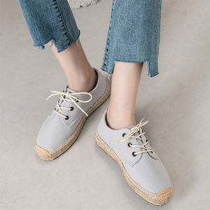 Espadrilles décontractées en toile à lacets pour femmes, semelle en jute antidérapante, baskets avec semelle intermédiaire en chanvre, tendance mode, chaussures pour femmes - Product Image 5