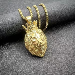 Collana con Pendente a <span class=keywords><strong>Testa</strong></span> di <span class=keywords><strong>Leone</strong></span> per Uomo, Stile Hip Hop, in Acciaio Inox Placcato Oro 18K, Set con Catena Cubana e Zirconi Cubici 5A, <span class=keywords><strong>Testa</strong></span> di <span class=keywords><strong>Leone</strong></span> Feroce - Product Image 6