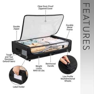 Juego Versátil de 2 Contenedores de Almacenamiento con Ruedas para Debajo de la Cama, Deslizamiento Suave, Ruedas Multidireccionales, Cubierta Transparente, Diseño que Ahorra Espacio - Product Image 3