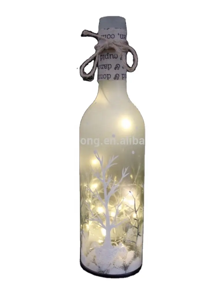 New modern holiday supplies colored drawing with trees glass bottle with led light belt hanging wooden rope