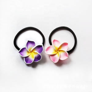 Filles dame épais noir élastique en caoutchouc bandes de cheveux <span class=keywords><strong>argile</strong></span> fleur hawaïenne frangipanier Plumeria Boho cheveux cravates pour cheveux - Product Image 3