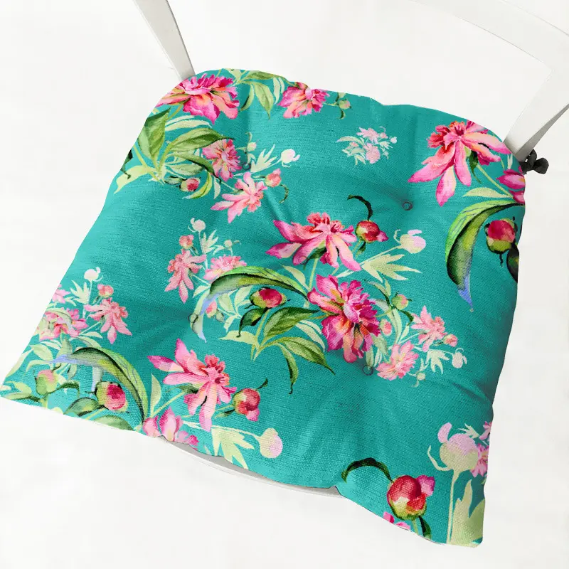 Custom Wholesale Romantic Pastoral Style Flowers Cotton Hemp Breathable Summer Chair Cushion