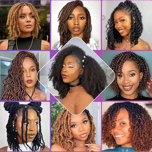 Peluca Afro Francesa Rizada con Trenzas Kinky Curly, Hecha a Mano, 100% Fibra Sintética de Alta Temperatura, Extensiones de Cabello Africano - Product Image 2