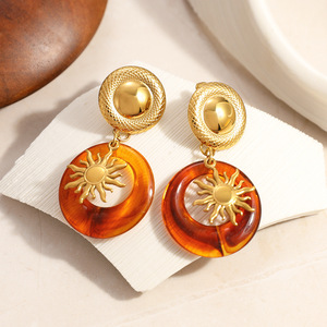 Pendientes Colgantes de Sol en Color Ámbar Marrón, Chapados en Oro de 18k, de Acero Inoxidable, para Fiestas, Pendientes de Moda - Product Image 3