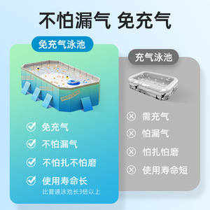 สระว่ายน้ำเป่าลมทรงสี่เหลี่ยมผืนผ้า PVC สำหรับเด็ก เล่นน้ำกลางแจ้ง พับเก็บได้ - Product Image 1