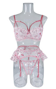 Сексуальное белье Сетчатое вышитое розовое сексуальное женское белье с оборками - Product Image 5