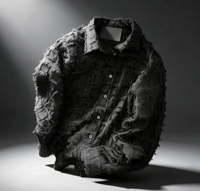 Kemeja Pria Lengan Panjang Model Distressed Kerah Turun Kancing Depan Saku Dada Bordir Hip Hop Bahan Polyester Streetwear