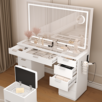 Ensemble coiffeuse et tabouret avec miroir LED 3 couleurs, luminosité réglable, plateau en verre, 11 tiroirs, bureau de maquillage blanc
