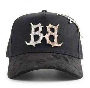 Nuovo Cappello da Baseball Personalizzato a 5 Pannelli X Corridos Tumbados, Cappello Trucker con Visiera Larga in Camoscio, Immagine in Strass, Fibbia in Rame Dorato - Product Image 1
