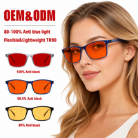 Lunettes unisexes avec monture TR90 bleue cristalline, verres en résine CR39, taux de filtration SR 80%-100%, faible MOQ, protection contre la lumière bleue.