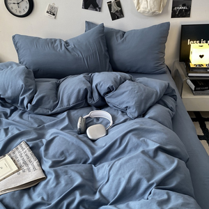 <span class=keywords><strong>Funda</strong></span> nórdica doble de algodón lavado nuevo y sencillo de estilo nórdico al por mayor, juego de cuatro piezas de color sólido para dormitorio de estudiantes en casa - Product Image 3