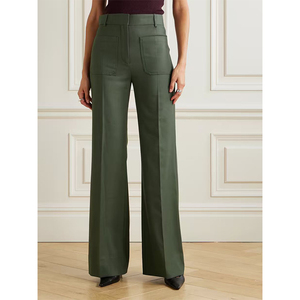 Women's New Formal Breathable <strong>Elastic</strong> <strong>Waist</strong> Mid <strong>Waist</strong> Straight Wide Leg Button Print Summer Pants - Product Image 3