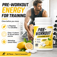 Vitahall Chewing-gum sans sucre au citron pour la préparation avant l'entraînement, 60 pièces, L-citrulline, L-théanine, complément énergétique rapide et pratique pour l'entraînement en salle de sport