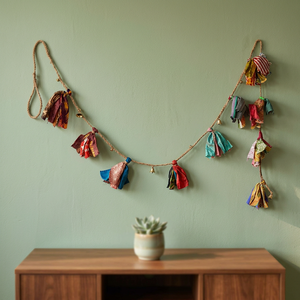 Handmade 3 Meters Multicolour Christmas Garland Set 5 Pieces Metal Beads Bells Wall Hanging Indoor Outdoor Holiday Decorations - Product Image 1