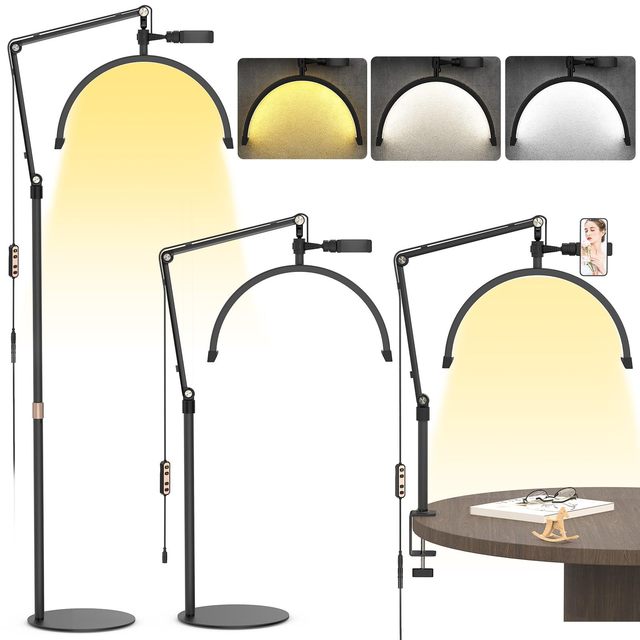 Hot Sale 2 in 1 Brightness Standing Floor Lamp Nail Table Lamp 16 Inch Beauty Lash Light Eyelash Extension Half Moon Lamp
