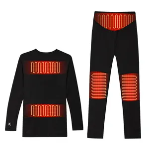 Men's Rechargeable Battery Powered Heated Long Johns Polyester Cotton Liners Thermal Underwear Winter Set Printed Technics Warm