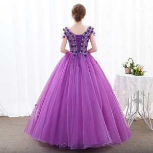 Purple Tulle Performance Dress Women Long Skirt Deep V Neck Stage Wear For Vocal Music Exam Host Piano Show - Product Image 3