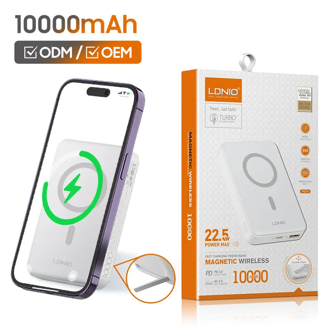 Magnetic Wireless Power Bank LDNIO PQ16 PD Fast Charging 10000mah 15W Wireless Portable Charger Phone Power Bank