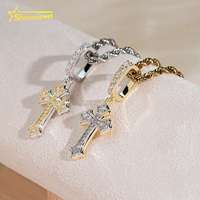 Pendentif croix en diamant cultivé en laboratoire bicolore NGIC, argent sterling 925, bijoux hip-hop, pendentifs personnalisés pour hommes