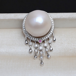 Pendentif broche en argent S925, 2 fleurs de poitrine, DIY, perle, coquille de cheval, plateau vide de 17,5 mm, accessoires incrustés, produit semi-fini pour femmes - Product Image 2