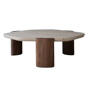 Mesa de Centro de Madera Maciza con Forma de Mármol, Estilo Nórdico, para Sala de Estar Familiar, Pequeña y Mediana, Simple y Moderna - Product Image 1
