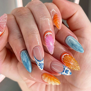 Hot-selling Summer Handmade Wearable Nails Fresh Ocean <b>Orange</b> Fruit 3D High-quality Nail Pieces - Product Image 1