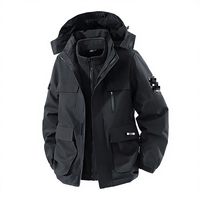 Nouvelle veste bomber tactique à capuche 3-en-1 coupe ample pour le travail, ensemble deux pièces d'hiver pour l'extérieur, coupe-vent, doublure polaire, imprimé délavé