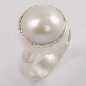 珍珠戒指令人惊叹的925固体纯银首饰戒指英国所有尺寸天然珍珠宝石首饰