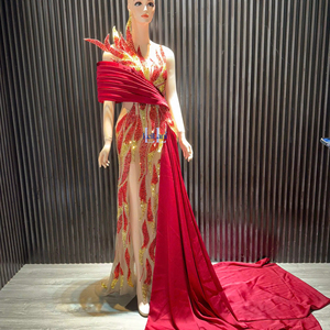 Elegante Vestido Trompeta de Manga Regular en Tela de Seda con Pedrería de Alta Gama, Cómodo, Transpirable y Antiarrugas para Eventos Nocturnos de Invierno - Product Image 1