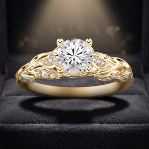 Anillo de Hoja de Vid con Diamante Cultivado en Laboratorio, Certificado por IGI, Inspirado en la Naturaleza, Oro 10K 14K 18K, Plata 925 935, Joyería Fina - Product Image 1