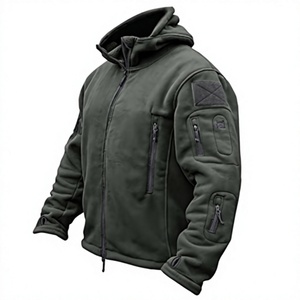 Veste en polaire grise pour homme avec capuche, col montant, fermeture éclair, coupe-vent, vêtements d'hiver décontractés, coupe régulière - Product Image 2