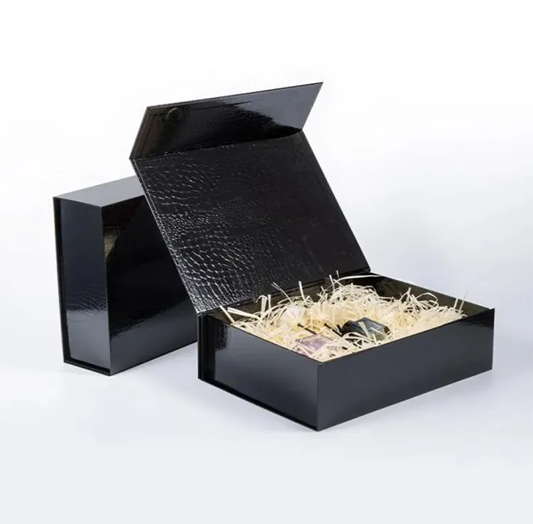 Caja de regalo de embalaje cosmético negro mate de cartón rígido magnético hecho a mano personalizado Premium de marca de lujo