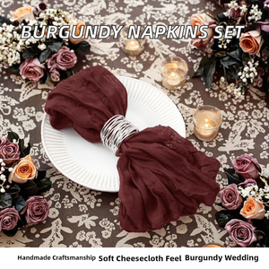Serbet Persegi Kain Kasa Burgundy Gaya Eropa Buatan Tangan 12 Buah 53.3x53.3cm Pernikahan Bridal Shower Baby Shower Valentine - Product Image 2