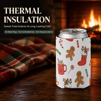 Manchon isotherme pour canette de Noël, motif Bonhomme de pain d'épices et Canne en sucre, support isolant pour bière et boissons, idéal pour les fêtes et comme cadeau