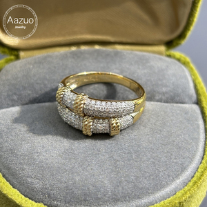 Aazuo 18K แหวนข้อต่อทำจากไม้ไผ่ประดับเพชรธรรมชาติแท้สีเหลืองทองแบบวินเทจเหมาะสำหรับใส่ในชีวิตประจำวันเป็นของขวัญสำหรับงานเลี้ยงวันเกิดของผู้หญิง - Product Image 1