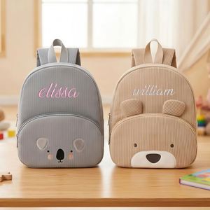 Customized Name Toddler Backpack Cartoon <b>Bear</b> Corduroy Large Capacity Backpack Embroidered Name Backpack Plush Bag - Product Image 3