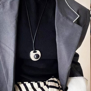 New Arrival Minimalist Sweater Necklace | Leather <b>Rope</b> + Stainless Steel Pendant | Non-Fading & Hypoallergenic Women's Necklace - Product Image 3