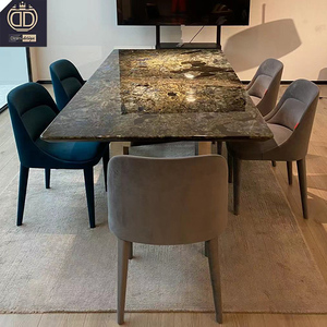 Foshan Möbel Blauer Jadeit Moderner Rechteckiger Italienischer Luxus-Marmor-Esstisch-Set mit 6 Stühlen für Apartment, Hotel, Villa - Product Image 2