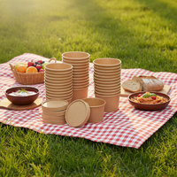 Seau à soupe en papier compostable avec couvercle, récipient alimentaire jetable en papier kraft pour bouillon et ragoût